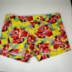 J Crew Yellow & Pink Floral Stretch Chino Shorts Womens Size 6 Bright Peony